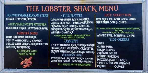 The Lobster Shack Menu Whitstable