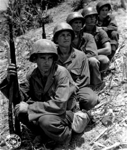 SC 335372 - These five 96th Div. Texans are considered "aces" by their buddies in Co. I, 383rd Inf. Regt., an ace being anyone who has killed five or more Japs. photo