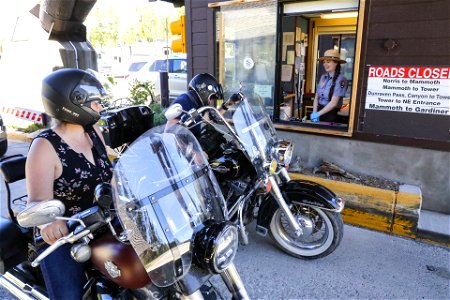 Yellowstone south loop reopens, West Entrance June 22, 2022: Motorcycle group photo