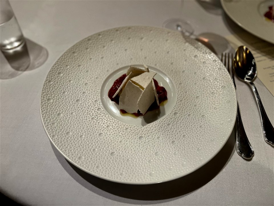 Stracciatella Gelato, Grilled Strawberry, Meringue, Long Pepper