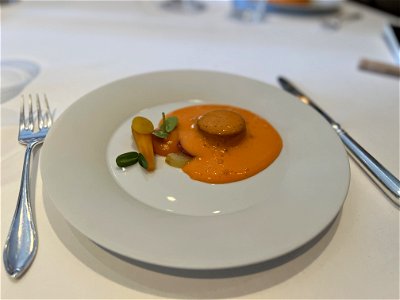 Nova Scotia Lobster Galette, Garden Carrots, Preserved Meyer Lemon and Young Ginger Scented Carrot Mousseline