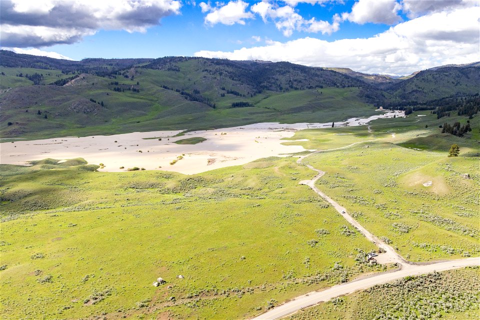 Yellowstone flood event 2022: swollen Slough Creek and Slough Creek Road