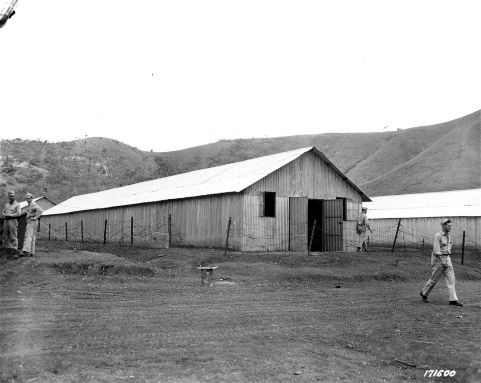 SC 171600 First Island Command, New Caledonia. Warehouse used to house Jap prisoners while permanent camp was being built. 7 January, 1943.