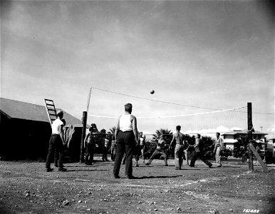 SC 151435 - Volleyball is another popular sport with the soldiers in Hawaii. Almost any time half a dozen or more men find themselves with some free time they choose up sides and start a strenuous game.