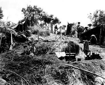 SC 364522 - General view of Forward CP of "D" Co., 1st Bn., 511th P.I., 11th Airborne Div. Mt. Malapuno area, Luzon, P.I. 24 April, 1945. photo