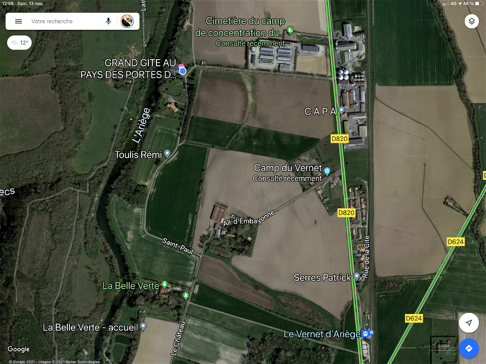 Camp et gare du Vernet (Google Maps)