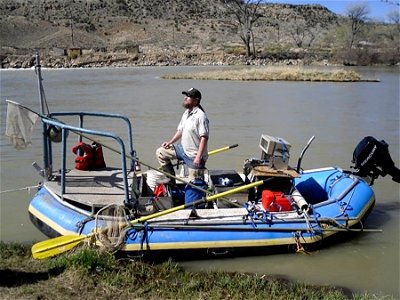 Electrofishing sampling raft photo