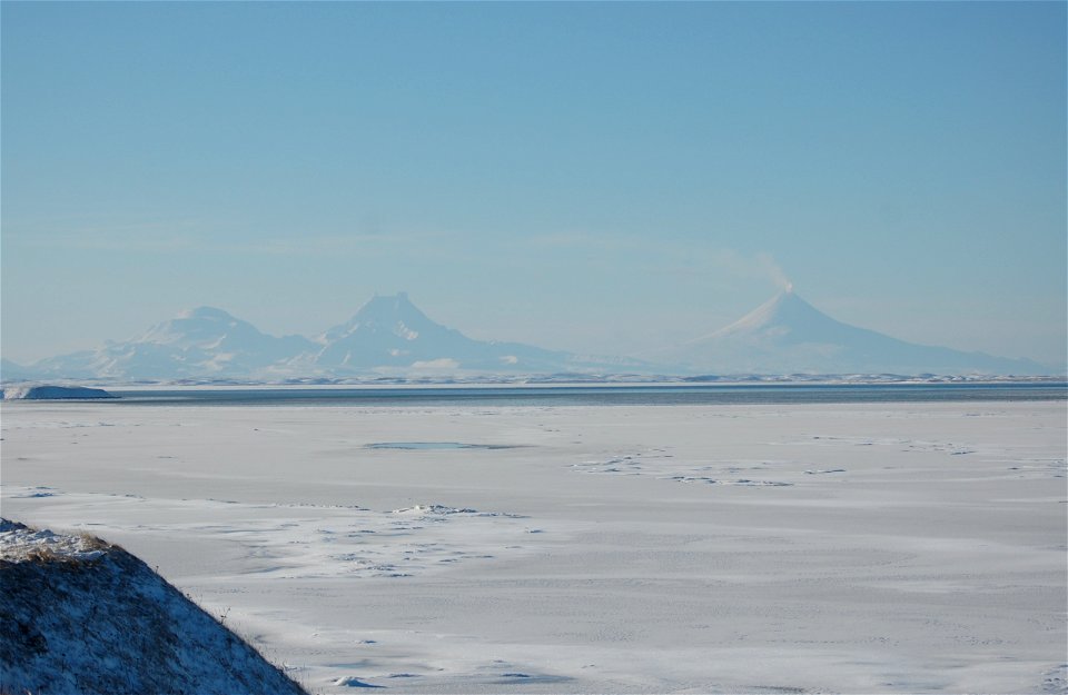 Unimak Volcanoes seen from Grant Pt