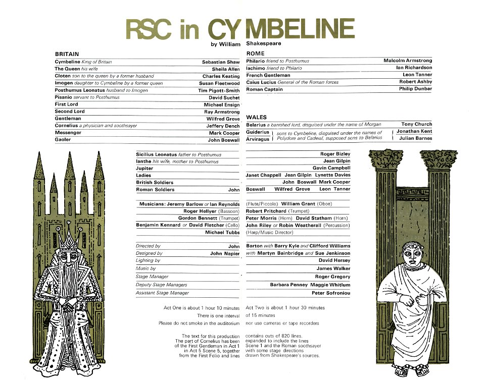 RSC Theatre, Stratford, 1974 - Programme Cast List