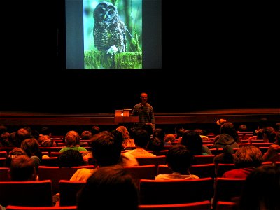 Keynote Speaker Drew Wheelan is an avid birdwatcher, journalist, and photographer. He took time to present his birdwatching adventures to 200 Middle School students in Detroit Lakes. photo