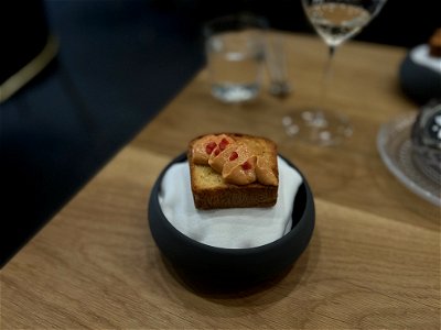 Ankimo Pate, Milk Bread, Raspberries photo