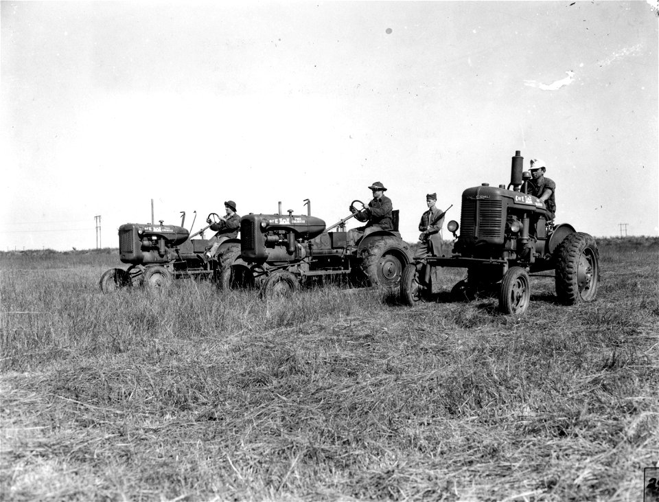 SC 184879 - German war prisoners at Camp Wallace, Texas, shown as they pause briefly with their mowing machine during a grass cutting detail near the camp.