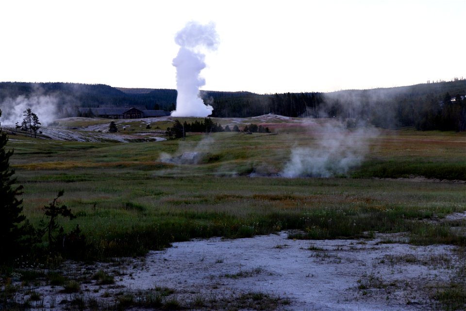 Predawn Old Faithful eruption