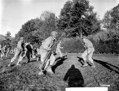 SC 166542 - Bayonet drill during recent battle practice in Northern Ireland. 12 November, 1942. photo