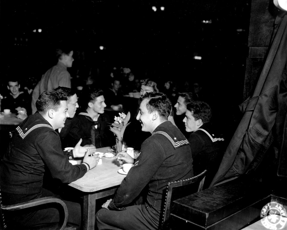 SC 364336 - American sailors enjoy themselves at the opening of the first American Red Cross club at Bremen, Germany.