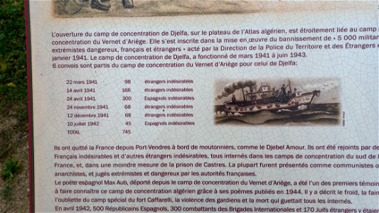 Gare du Vernet-d'Ariège : Notice d'information sur le camp de Djelfa en Algérie française