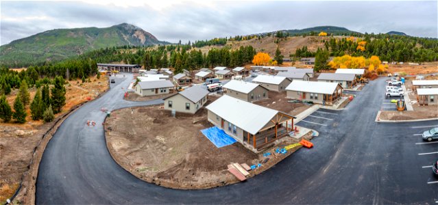 YACC Camp panorama pouring concrete for sidewalks