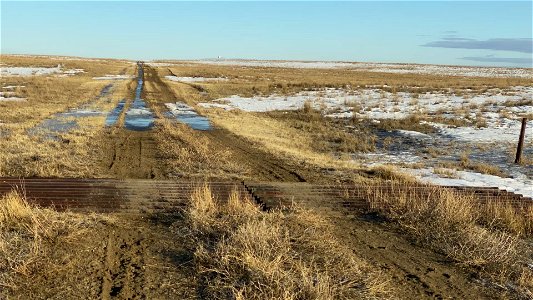 Gimbal shot walking NW across cattle guard