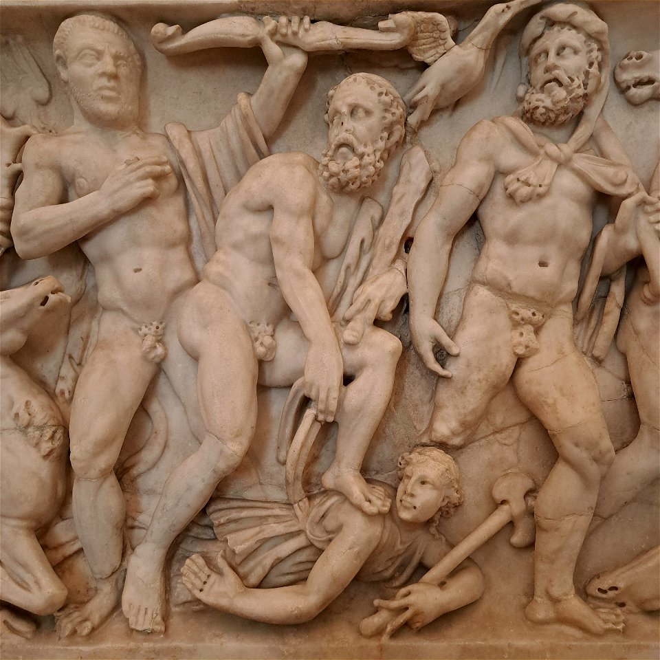 Hercules killing birds and Amazonians Trials of Hercules Sarcaphagus Palazzo Altemps Rome Italy