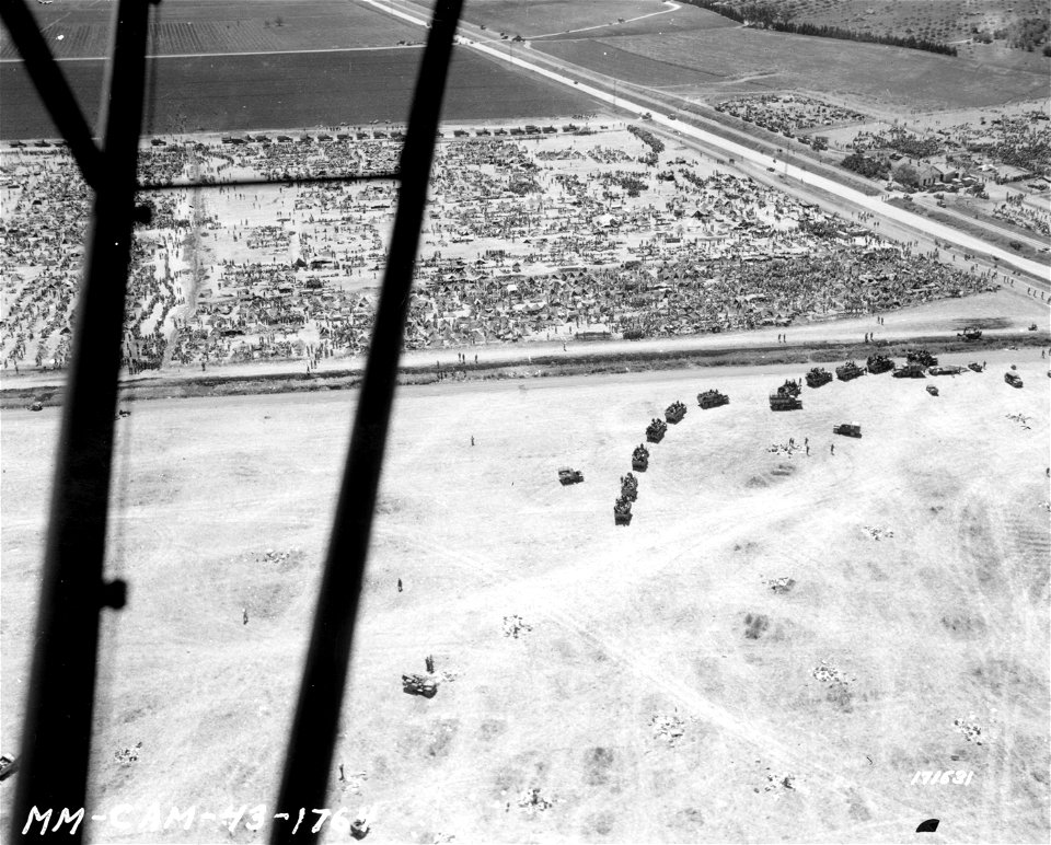 SC 171631 - Aerial view of German Prisoner of War Camp 4 miles west of Mateur, North Africa. 9 May, 1943.