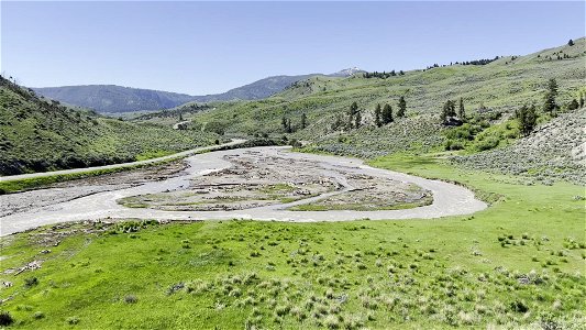 Yellowstone flood event 2022: debris below Boiling River
