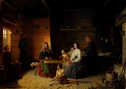 Robert Wilhelm Ekman (1808–1873): Kreeta Haapasalo Playing the Kantele in a Peasant Cottage / Kreeta Haapasalo soittaa kannelta talonpoikaistuvassa photo