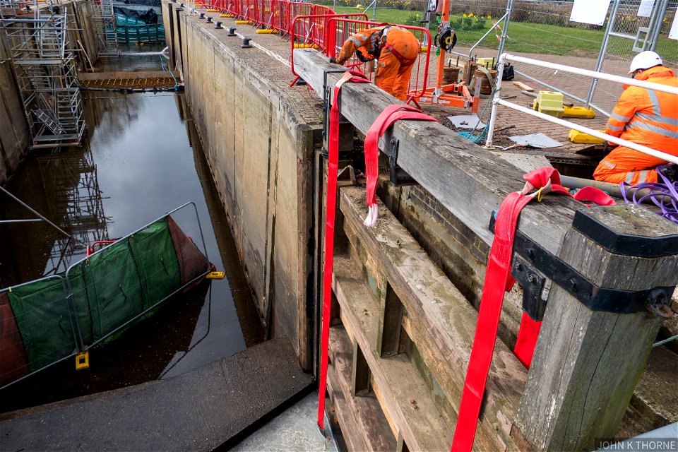 Removing the Lock Gates at Allington Lock River Medway.