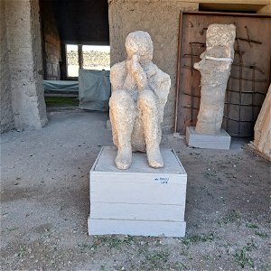 Sitting Human Cast Ruins Pompeii Italy