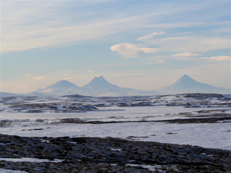 Glimpse of Unimak Volcanoes