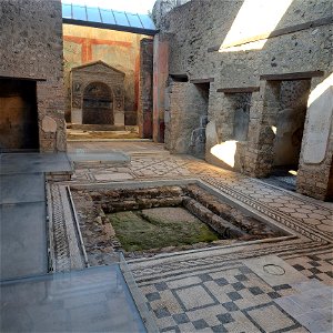 Impluvian Casa dell' Orso Ferito or House of the Bear. Ruins Pompeii Italy