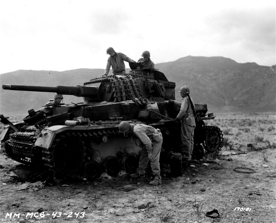 SC 170101 - A German Mark IV tank knocked out by American artillery fire.