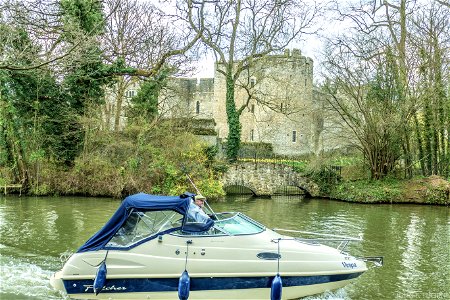 Vespa Boat Passing Allington Castle River Medway photo