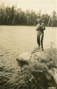 Carhart's companion Ranger Matt Soderback fishing in BW photo