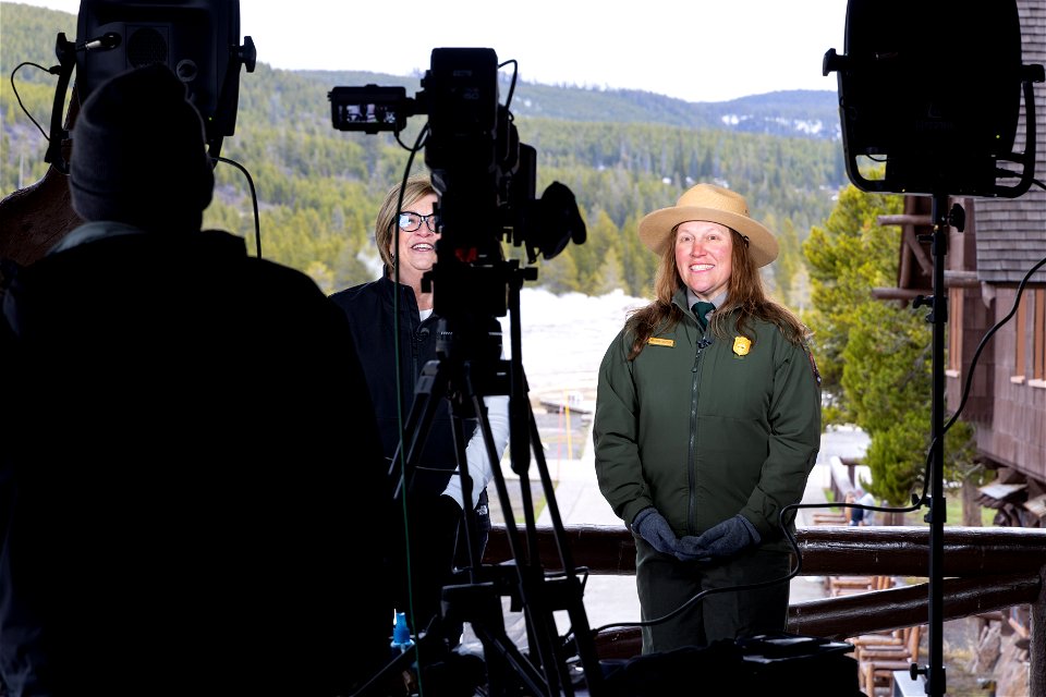 Yellowstone National Park Lodges 150 Years of Inspiration Event: Morgan Warthin, Public Affairs Officer, does a satellite interview