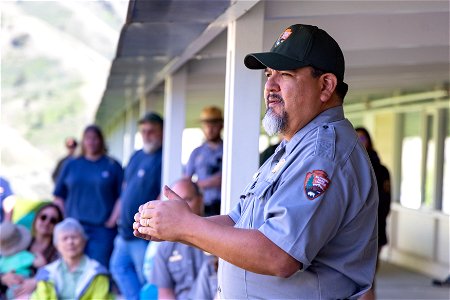 Yellowstone flood event 2022: NPS Director, Chuck Sams, speaks to employees at Mammoth employee meeting (2) photo