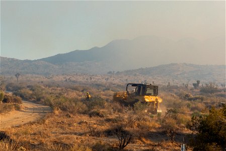 Dozer and Firefighter on the Elk Fire