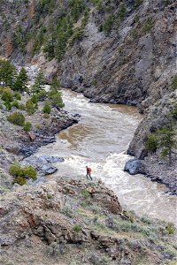Hiker and views of the Yellowstone River photo