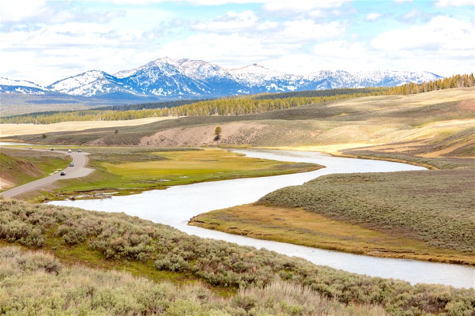 Yellowstone River winding through Hayden Valley