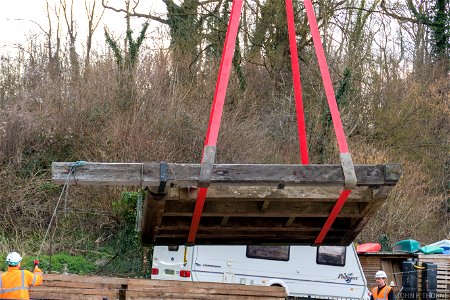 Removing the Lock Gates at Allington Lock River Medway. photo