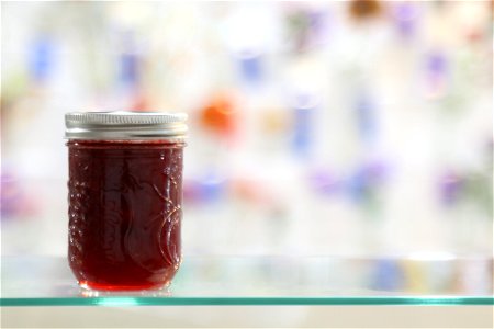 Strawberry jam on display photo