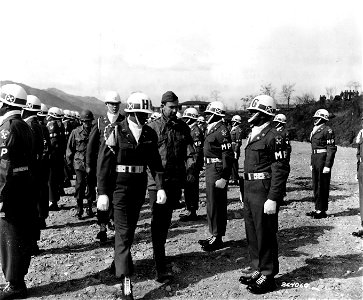 SC 364060 - Secretary of the Army Frank Pace, Jr., inspects the I Corps Honor Guard at Hongchon, Korea. 12 April, 1945.