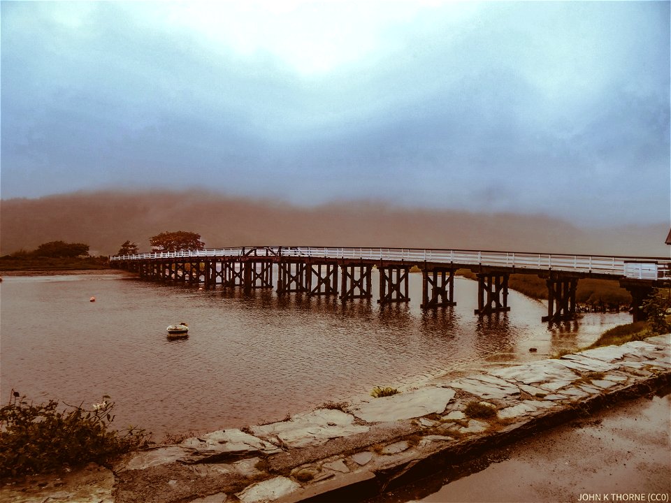 Penamenpool Bridge. Wales. Photo taken at night. No flash.  timber bridge said to date from 1879.  Situated beside the former Cambrian Railway station, linking the A493 with the A496 across the Mawddach Estuary.