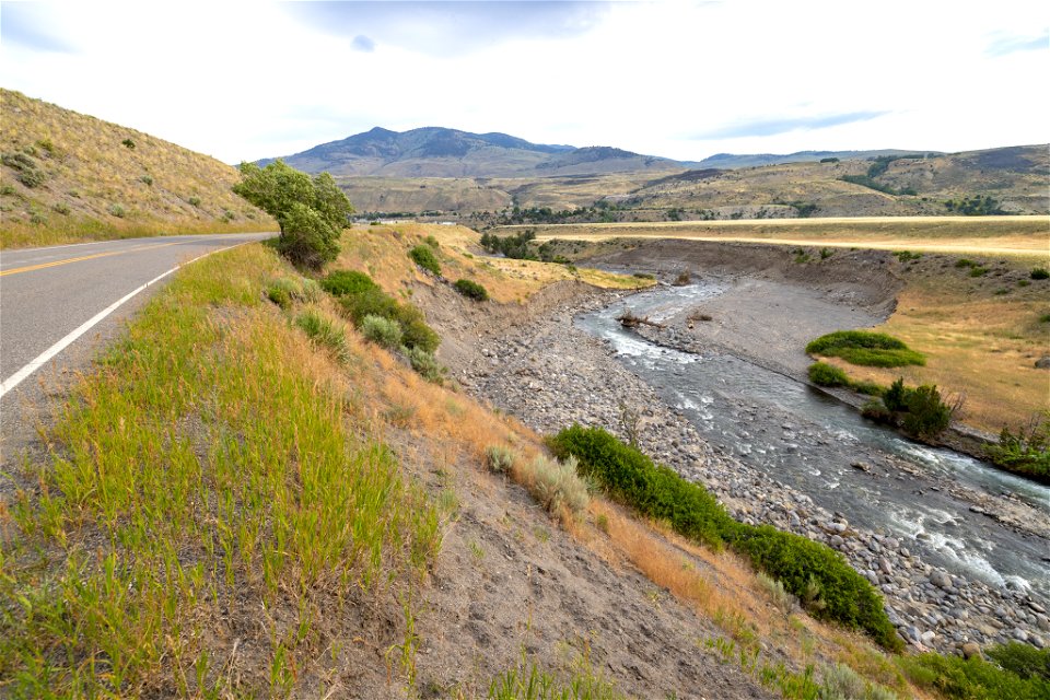 Yellowstone flood event 2022: Cutbank along North Entrance Road near the North Entrance