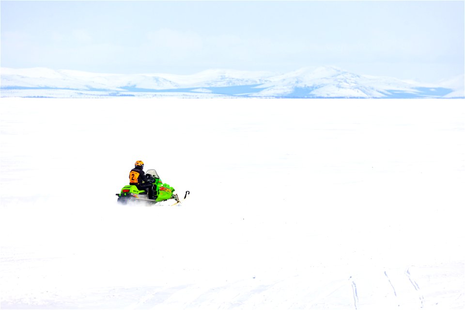 At the start of the women's snowmachine race in Kotzebue.
