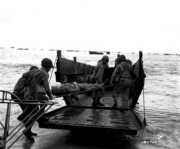 SC 184763 - Patients are evacuated from the beach by members of the Collection Section of a Medical Bn. during practice maneuvers in Australia. photo