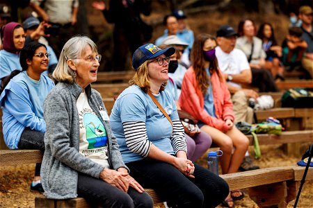 Crowd reacts to opening ceremony speeches photo