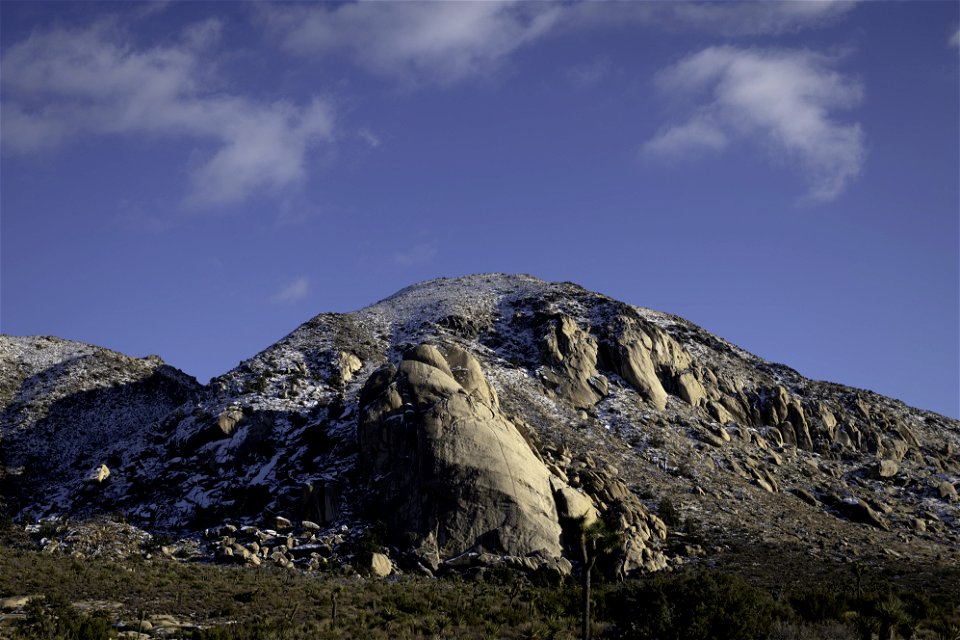 Snow on Ryan Mountain and Saddle Rock