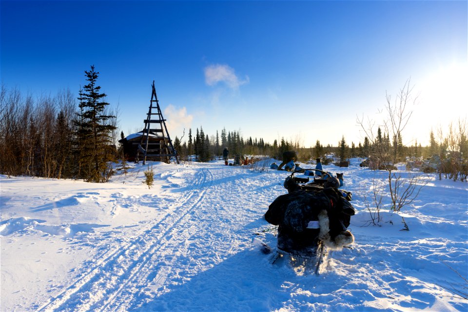 Kobuk 440 racers at Paniqsigvik shelter cabin.