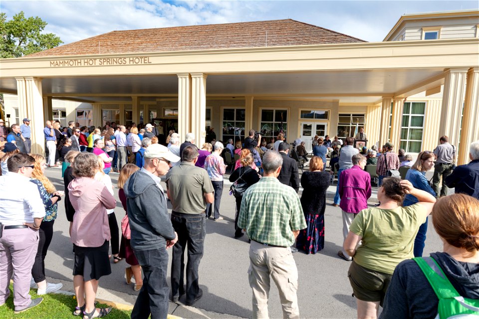 Mammoth Hot Springs Hotel reopening ceremony: Rick Hoeninghausen makes opening remarks (2)
