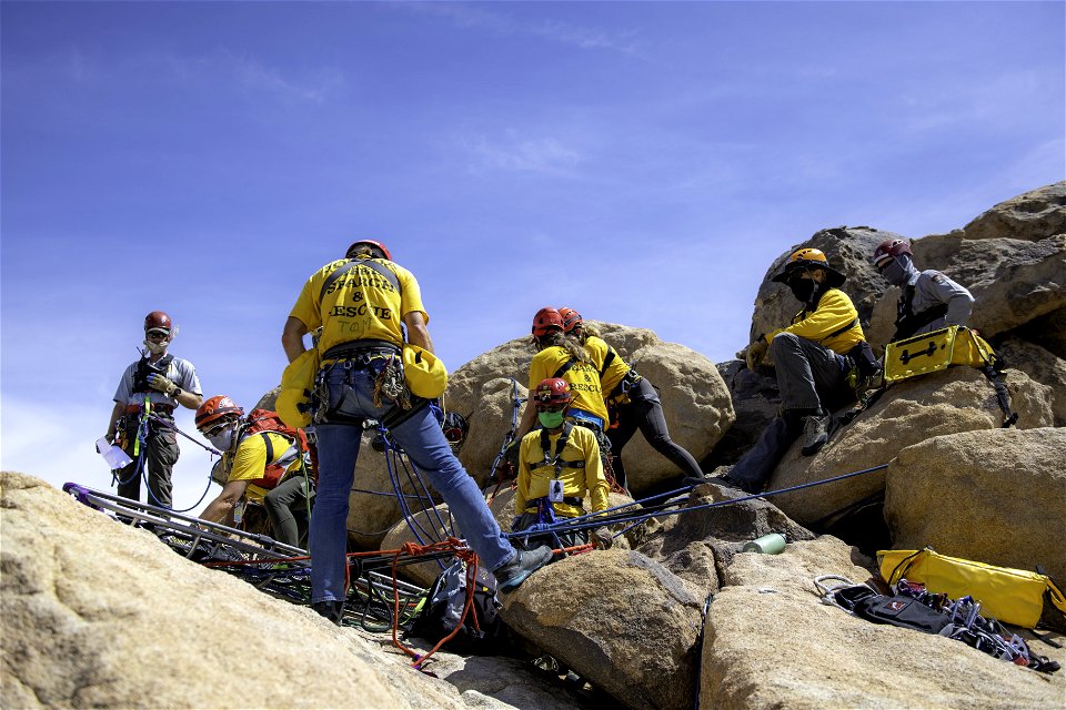 Joshua Tree Search and Rescue team members training technical rescue photo